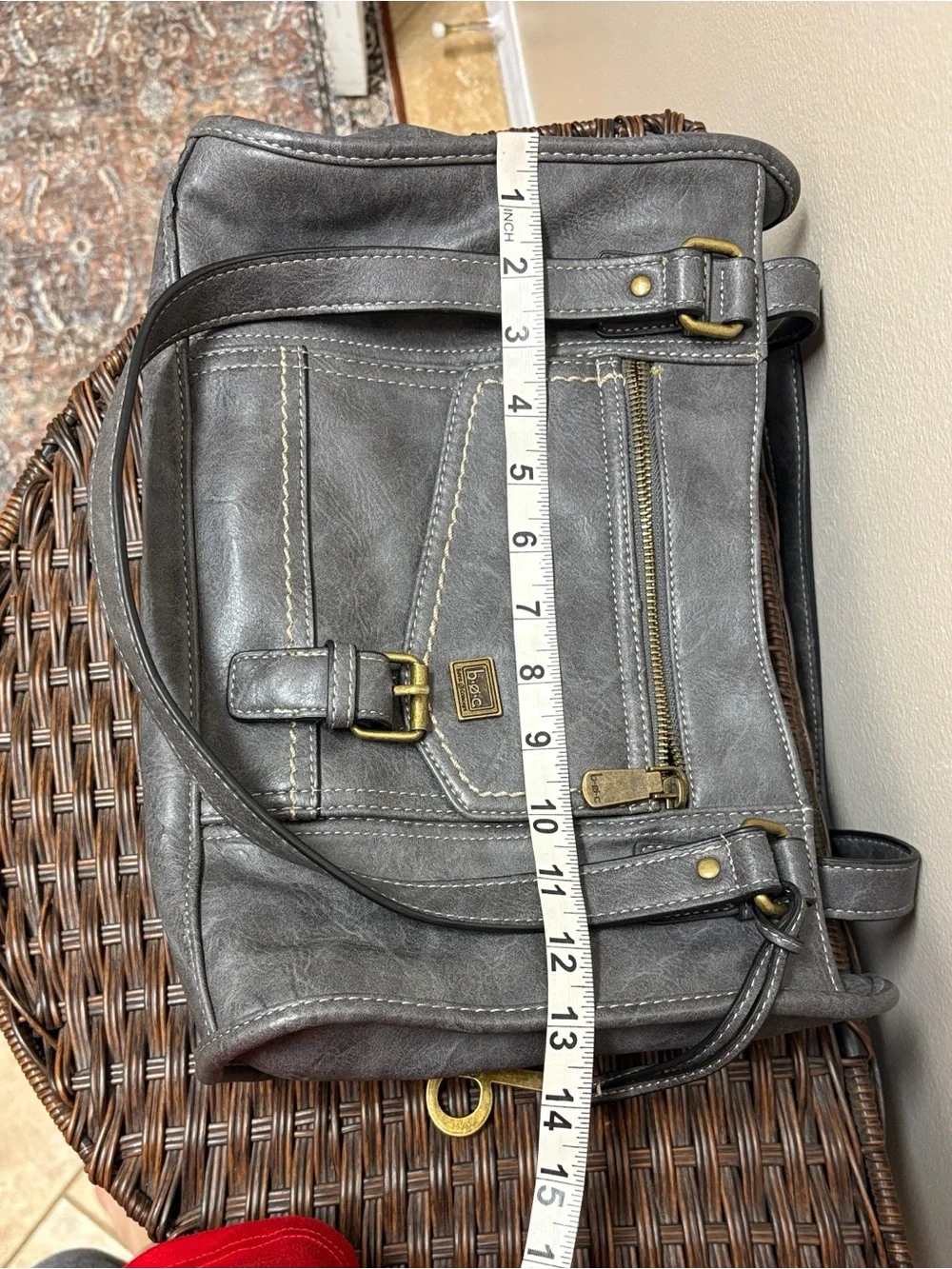 b.o.c. Gray Faux Leather Shoulder Bag with Front Zip Pocket